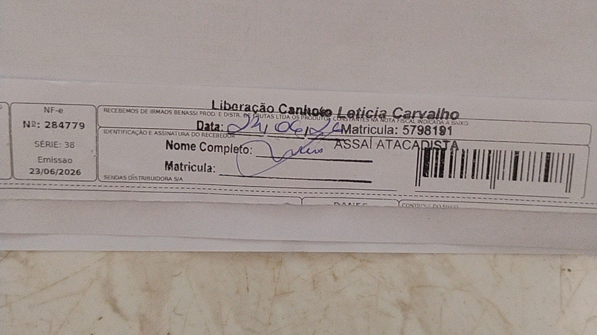 Canhoto 160215693