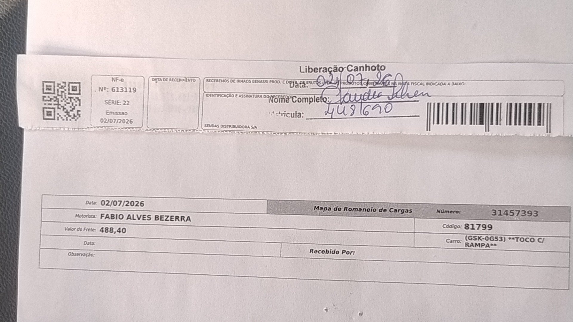 Canhoto 161693593