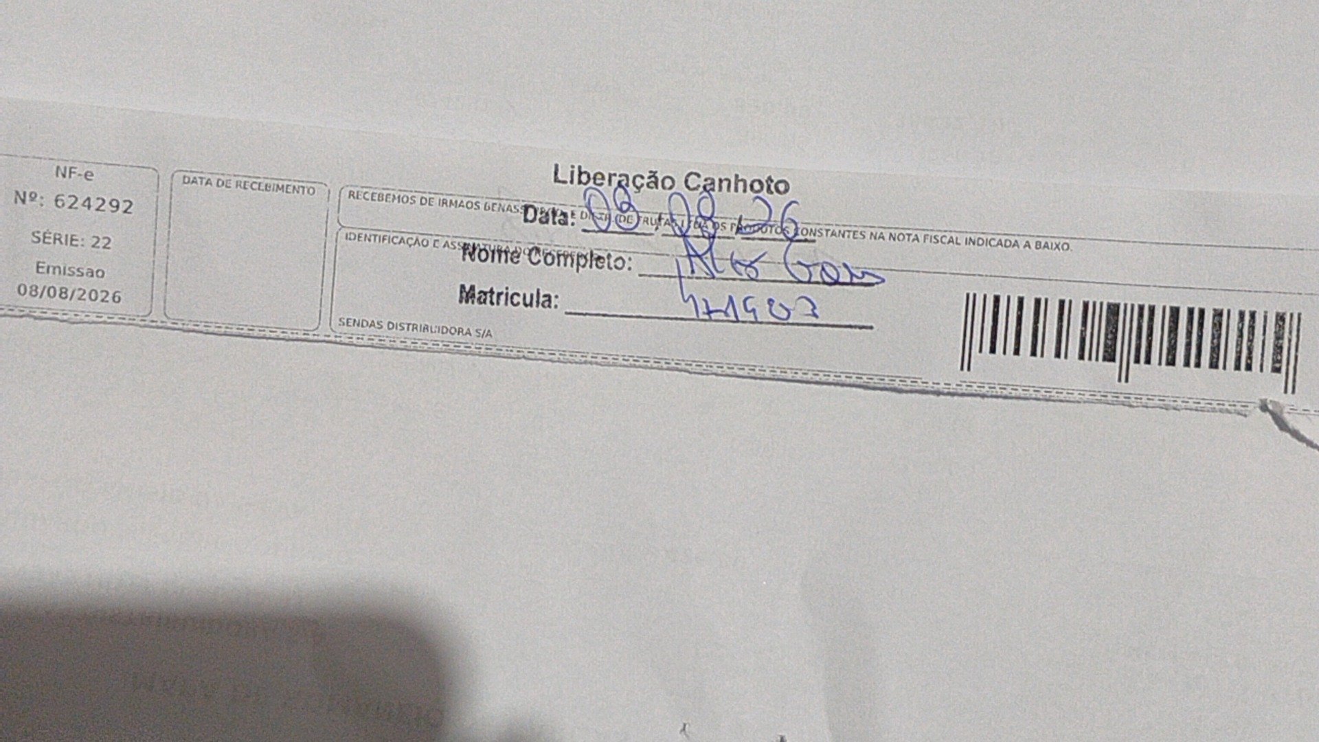 Canhoto 168276893